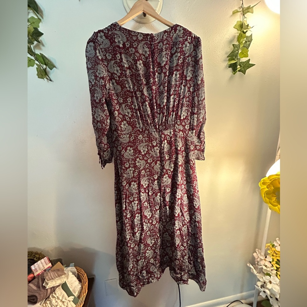 Shoshanna Burgundy and Blue Floral & Paisley Sharkbite Dress - Picture 4 of 12